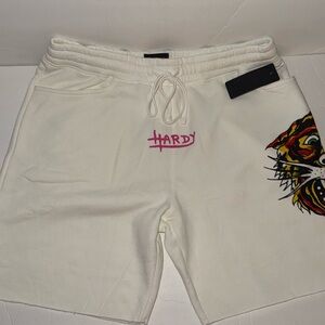 NWT Ed Hardy Men’s Fleece Short Multi-color Tiger Off White Size L
